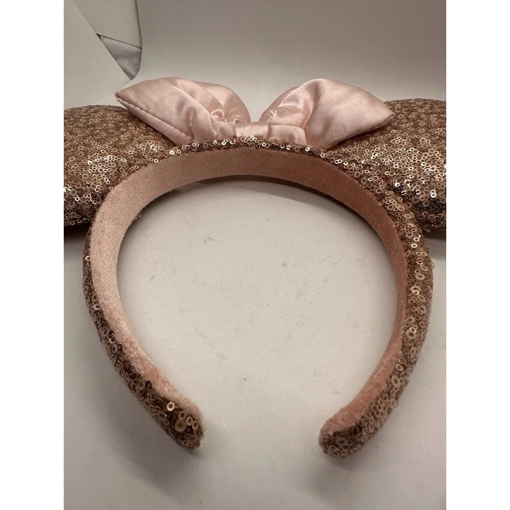 Disney‎ Parks ROSE GOLD Champagne Minnie Mouse Bow Sequins Ear Headband Ears